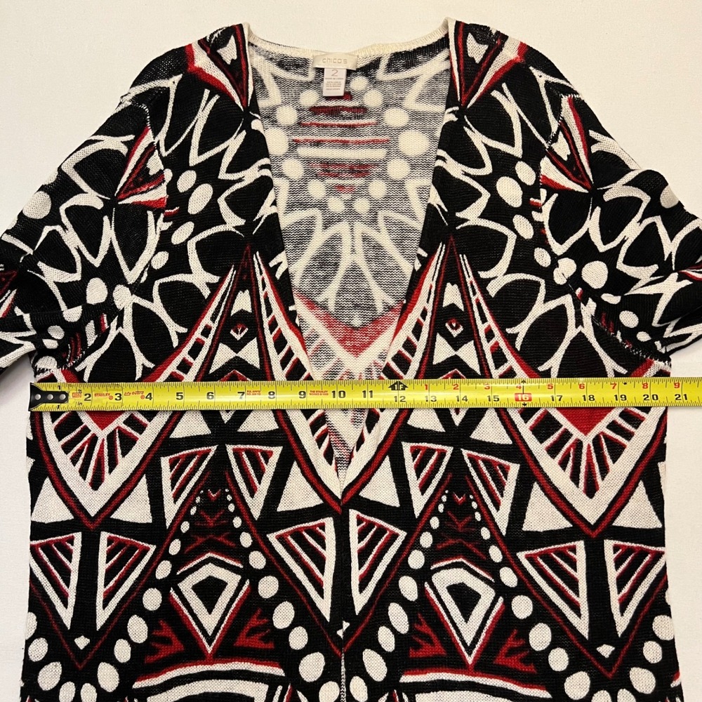 Chico's Geometric Tribal Print Open Front Linen Blend Cardigan Sweater Size L - Picture 4 of 7